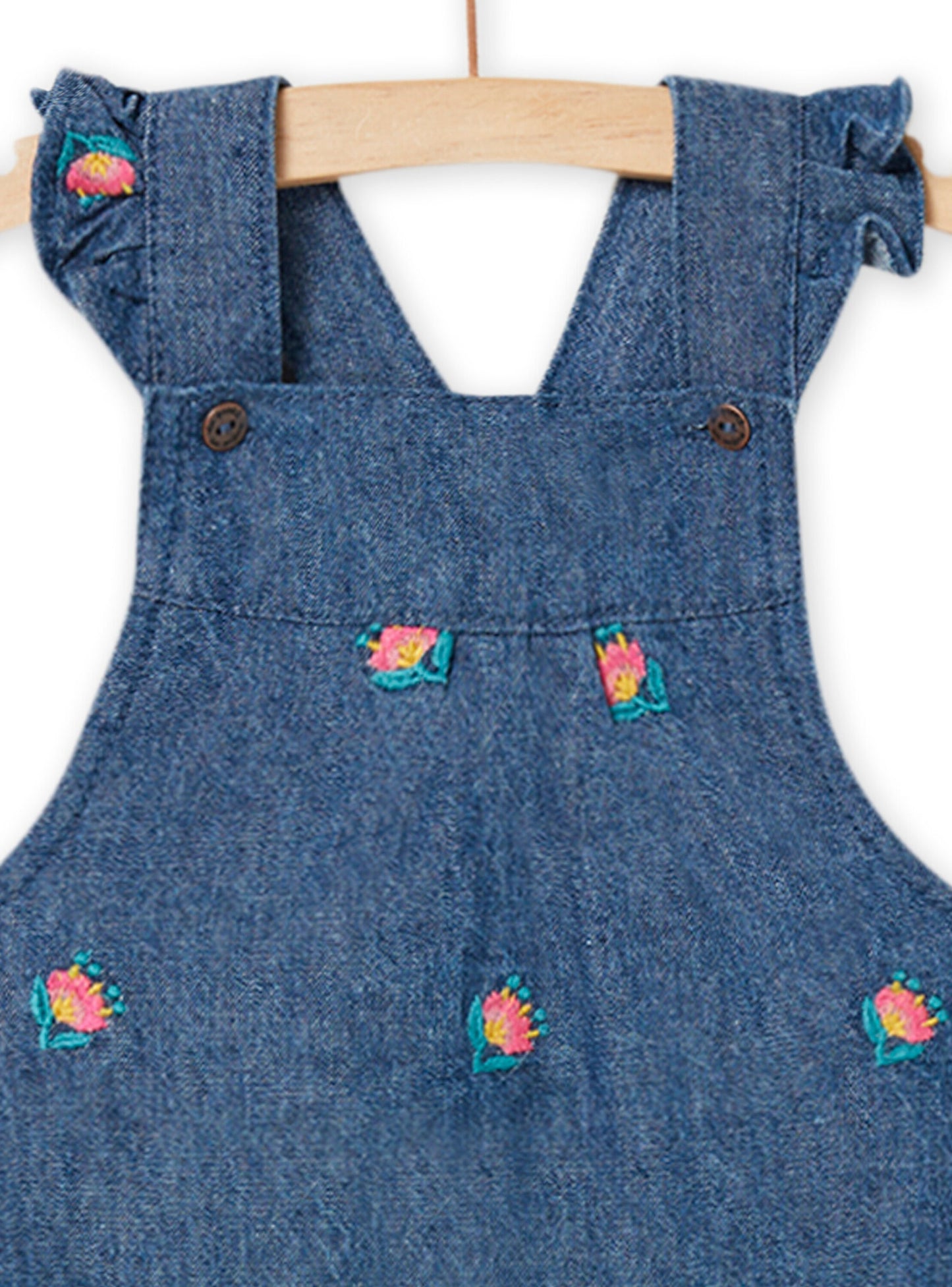 Denim Lined Dangree with Flower Embroidery