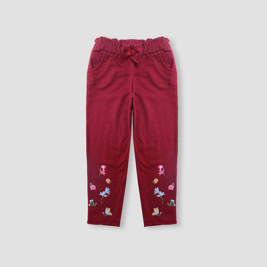 Red Flower Embroided Trouser