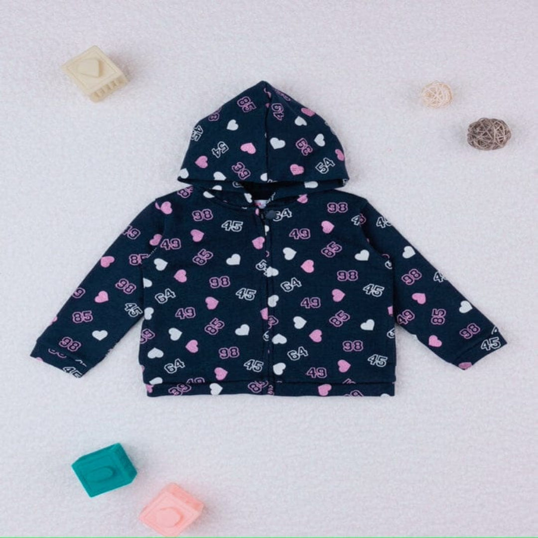 Dark Blue Heart Print Hoodie